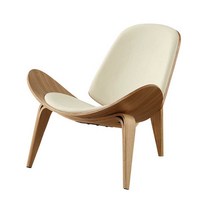 로아이엘 한스웨그너 베그너 쉘체어 윙디자인 거실 베란다 테, 통나무 컬러 프레임 + 화이트 쿠션