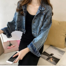 청카바 봄 새로운 레트로 홍콩 스타일 데님 여성 짧은 느슨한 캐주얼 데님 트렌드 자켓