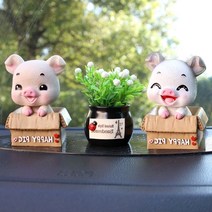 차량용 아기돼지 흔들인형 자동차 장식품, 웃는눈