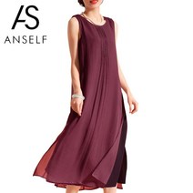 빈티지 Summer Dress 2019 Women 민소매 O 넥 측 분할 캐주얼 Loose 남 프랑스 면 드레스 3XL 4XL 5XL Plus Size 로브 암|드레스|