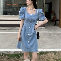 [바니드] 여성 데님 여름반팔 스퀘어넥 슬리브 브레스트 슬림라인 청원피스 0630