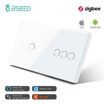 터치스크린패널 Bseed zigbee 23456 gang 1way 스마트 라이트 터치 스위치 157mm 싱글 라이브 eu 표준 벽 스위치 크리스탈 유리 패널 4color, 화이트 4 갱 1 웨이, 나는 표준