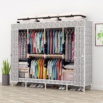 드레스룸 옷방 조립용 원목 커튼 옷장 행거 1인가구 먼지차단 자취 매장, 트리플 블루