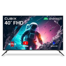 큐빅스 FHD LED 스마트 TV 101cm(40인치) 구글 안드로이드 11 HDR 블루투스 WIFI 넷플릭스 유튜브 에너지효율 1등급, 벽걸이형 방문설치(상하좌우 브라켓)