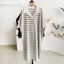 메이룸 단카라원피스 스트라이프 카라 브이넥 오버핏 롱 원피스