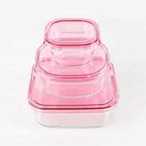 이와키 전자레인지용 내열유리 반찬통 3P 세트, 핑크, 1개