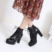 런슈즈 여성 레이스업 가보시 캐주얼 무광 에나멜 하이힐 워커힐 앵클부츠 11cm