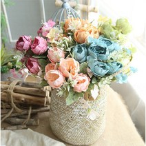 빈티지 장미 부쉬 꽃다발 인테리어 소품 프렌치 스타일 조화 장식 꽃장식 셀프 백일 돌상 엄마표, 빈티지장미_핑크