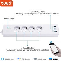 온도 조절기 Tuya스마트 WIFI 전원 스트립 EU 표준 플러그 4 개 및 USB 포트 Alexa Echo Google nest와 호환 가능, eu type-f