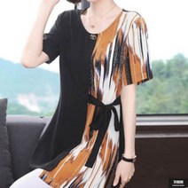 가바바 여성 빅사이즈 블라우스 언발란스 패턴 허리리본 롱 여름 블라우스 5XL 까지 G62043