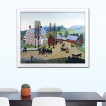 나봄갤러리 그랜마 모지스 체크 무늬의 집 풍경화 일러스트 명화, 2.심플 화이트 액자