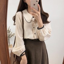 학원풍 복고 홍콩 셔츠 여성 봄가을 디자인 감각 미니 코듀로이 벨벳 루즈한 베이스 블라우스