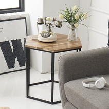 블랑누보 원목 철제 틈새 거실 침대 옆 육각 테이블, 아카시아_높은형