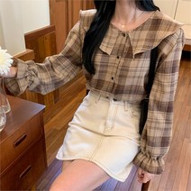 [11/17] 세라 체크 프릴 소매 블라우스 여성 가을 겨울