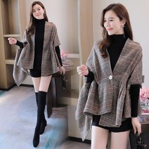 언발 체크 케이프 망토 어깨 숄 가디건 머플러 스카프 캐주얼 가디건