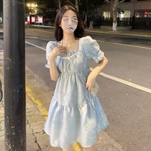 여름반팔원피스 스위트 계열 플라워 CHIC 페블럼라인 벌룬소매 소프트스타일 여성 2396225505