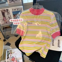 새는 것을 줍다 전문점 철회함 거물급 자르는 표시 꼬리 1할 단추 줄무늬 시크 t셔츠 여하