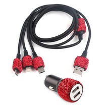 블링 자동차 충전기 5V 2.1A 듀얼 포트 USB 어댑터 고속 3 In 1 케이블 모조 다이아몬드 장식 여성용, 02 빨간
