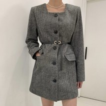 [랜덤플레이] 스퀘어넥 헤링본 오피스룩 벨트 정장 원피스