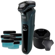 필립스 SkinIQ 면도기 S5584/62 +무선클렌징팟+카트리지 7개 습식건식 전기면도기, 다크그린