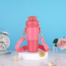 보온 보냉 주전자 500ml 작은 악마 kawaii 레이디 스테인레스 스틸 병 병 절연 컵 콜드 컵 빨대 휴대용 물 컵 텀블러, 빨간색