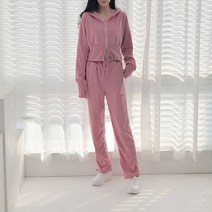 데이프릴 여성용 엣지 크롭 후드집업 아우터 바지 트레이닝복 세트