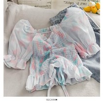 프릴 오프숄더 크롭 블라우스 여친룩 데이트룩 봄 코디 꽃무늬