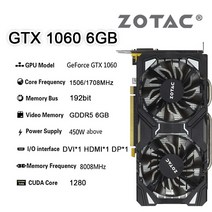 추천제품ZOTAC GeForce GTX 1060 3G 5G 6G 8008MHz PCI-E 3.0x16 GDDR5 160-92bit NVIDIA 비디오 카드 GPU, 02 ZOTAC 1060 6G