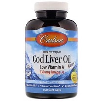 Carlson Labs 칼슨 랩스 Cod Liver Oil 와일드 노르웨이 대구 간 오일 잼 로우 비타민 A 네추럴 레몬 230 mg 소프트젤 150정