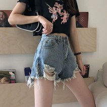 SUMEIU대미지 퍼 데님 반바지