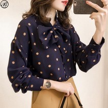 베베티 여성용 리본디 도트 긴팔 블라우스