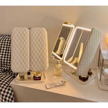 럭셔리 접이식 LED 화장대 조명 화장 거울 화장대 탁상용 3단, 3색 조명