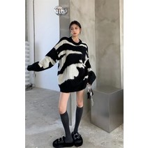 오버핏 블랙 지브라 호피무늬 루즈핏 니트 스웨터 탑