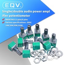 스위치 오디오 샤프트 포함 앰프 씰링 전위차계 RK097G 6 핀 5K 10K 20K 50K 100K B5K 15mm 로트당 10 개, 5.50 천개 옴