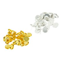 GHSHOP 48pcs 빈티지 12mm 라운드 귀걸이 빈 귀 포스트 카보 숑 설정 귀 스 터 드, 합금, 혼합 색상