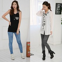 비틀버드 기본돌청 스판 청나염레깅스 JE-2474