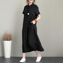 스타일아유 카라넥 면 마 린넨 오버핏 박시 롱 원피스 여름