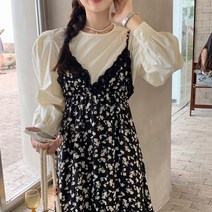 러블리아 블랙 레이스 플라워 뷔스티에 원피스