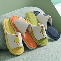 한샘플러스 귀여운 베베 자수 시원한 린넨 실내화, 옐로우