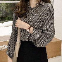 여성 베이직 체크 셔츠 깔끔한 회사원 데일리 이쁜