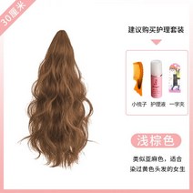 탈모 긴생머리 붙임머리 단발머리 중단발헤어스타일 원형탈모 반가발, 30CM 연한 棕＋护理套装