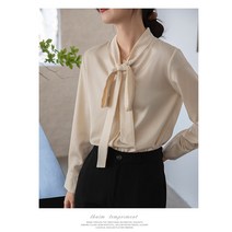 블라우스쇼핑몰 봄블라우스 새틴 셔츠 여성 블라우스 긴 소매 캐주얼 스플라이싱 나비 넥타이 여름 최신 패션 루즈한 상의