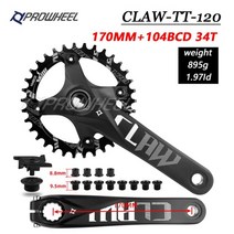 Prowheel 스노우 바이크 크랭크 스프로킷 170mm bb100120mm 팻 자전거 크랭크 셋 32t34t36t38t40t42t 104bcd 좁은 와이드 체인링, claw-tt-100 34t