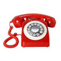 돌리는전화기 일반 집 옛날전화기 레트로 유선 전화 푸시 다이얼 키패드가 있는 노란색 구식 빈티지 전화 홈 오피스용 단일 라인 골동품 유선 전화, 빨간색