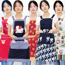 국산 옥스포드면100% H형 캐릭터앞치마 10종 카페 바리스타 업소용 주방 미용 예쁜앞치마, 리본앞치마, 네이비