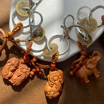 FANSDA 비휴열쇠고리 비휴소품 쌍비휴열쇠고리 복숭아나무 열쇠고리, 비휴원목키링