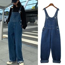 [리빙채움] 귀여운 멜빵 통바지 데님 팬츠 진청 이쁜집 여행 패션 여자점프수트 (G66CE67)