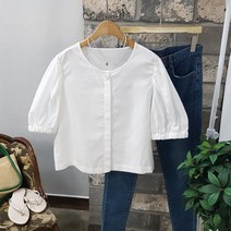 상상그이상 여성용 소매 스트링 린넨 자켓 블라우스 튤립 퍼프소매 시원한 여름 하객룩코디 단정한 오피스 출근룩