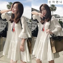 신자언니 태슬 여성원피스 여성원피스룩 여성배색라운드원피스