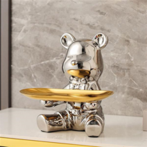 인테리어 소품 세라믹 곰돌이 트레이 저금통 GHT01, 실버